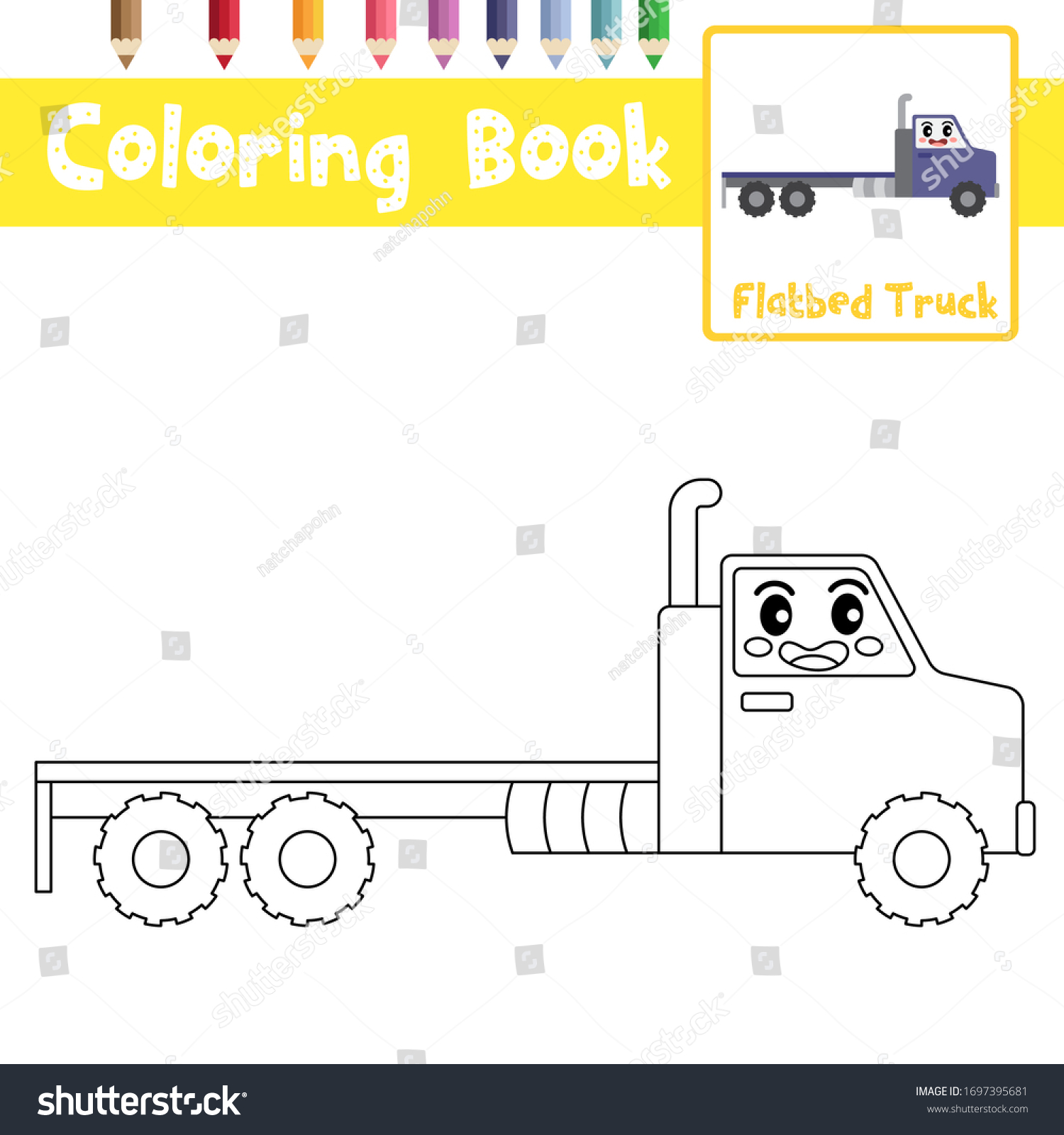 Coloring page cute flatbed truck cartoon stock vector royalty free