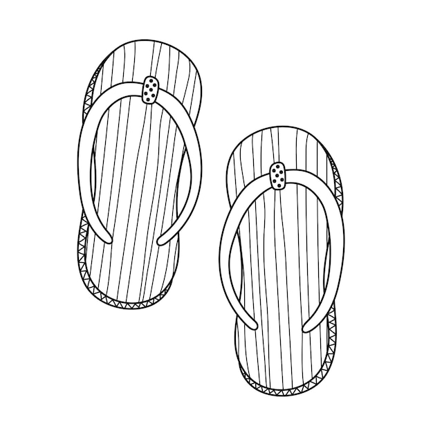 Premium vector doodle flip flop shoes in outline pair of summer slippers coloring page hand drawn shoes