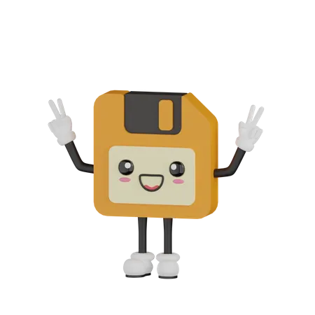 Cute happy floppy disk character d illustration download in png obj or blend format