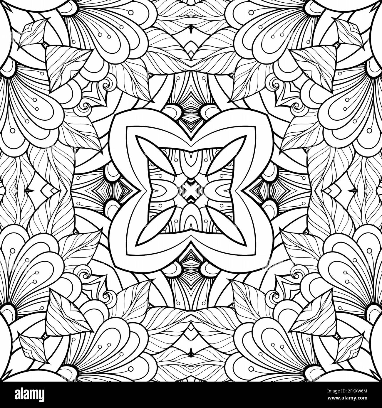 Patron en blanco y negro para colorear flor y hojas geometrãa hermoso fondo de papel planta libro para colorear fotografãa de stock