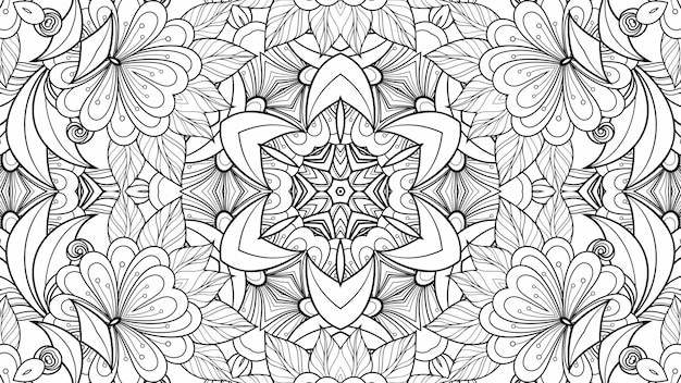Flores e folhas de coloraãão padrão preto e anco livro de colorir de planta de papel de fundo geomãtrico bonito foto premium