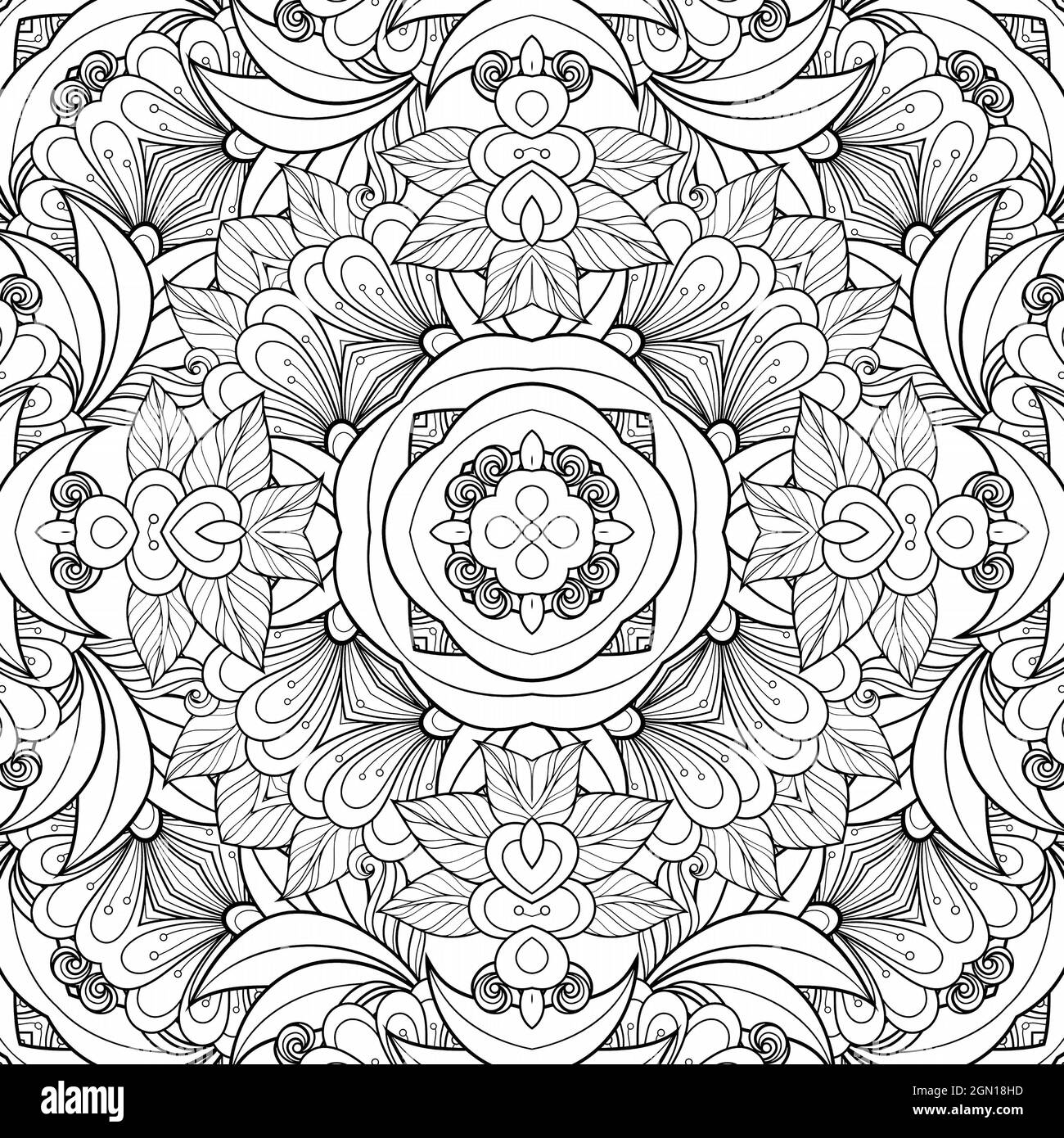 Patron en blanco y negro para colorear flor y hojas geometrãa hermoso fondo de papel planta libro para colorear fotografãa de stock