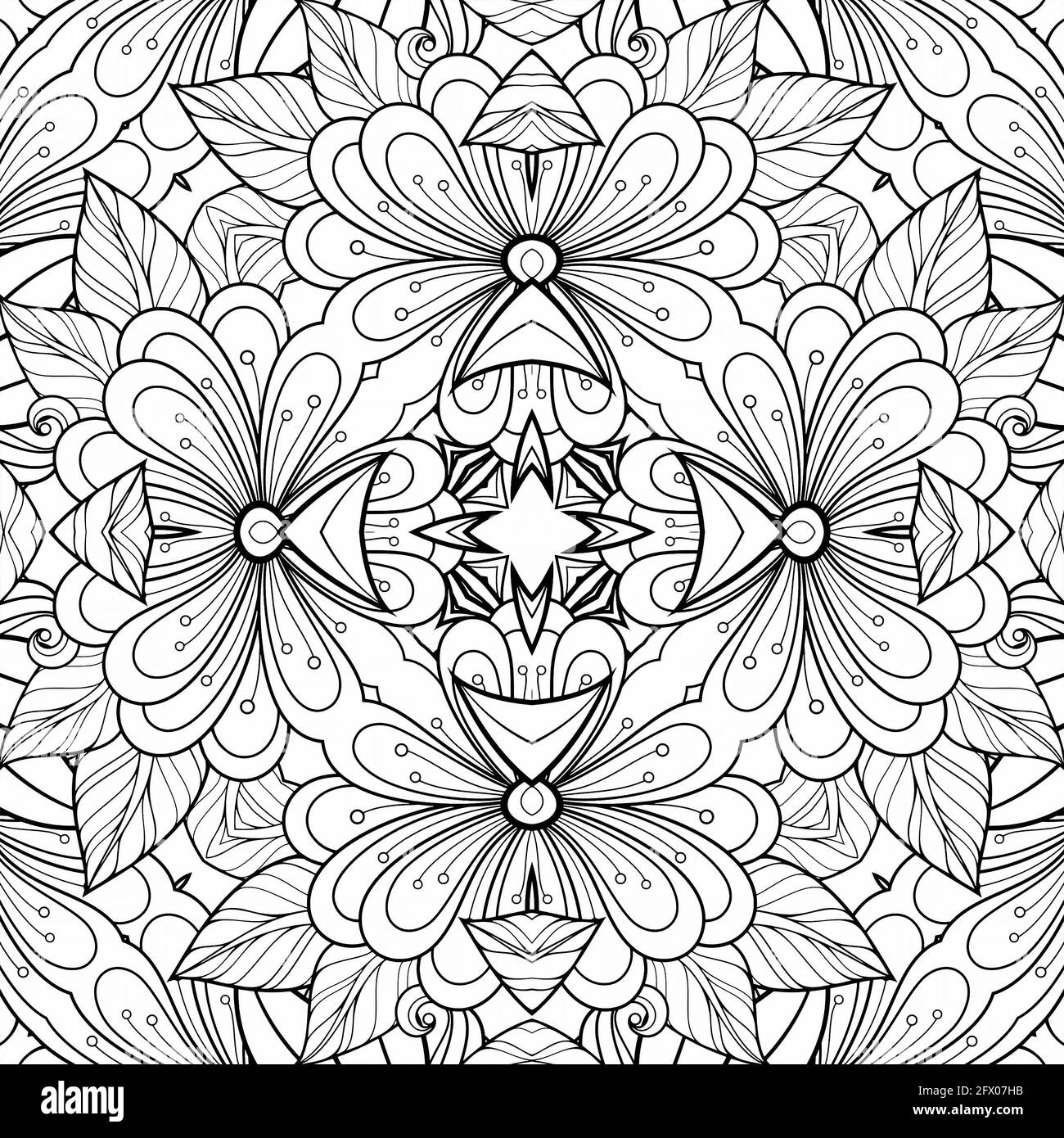 Patron en blanco y negro para colorear flor y hojas geometrãa hermoso fondo de papel planta libro para colorear fotografãa de stock