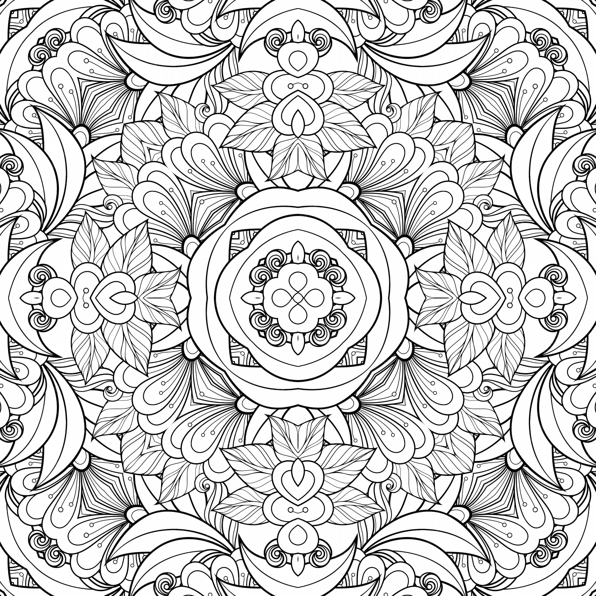 Flores e folhas de coloraãão padrão preto e anco livro de colorir de planta de papel de fundo geomãtrico bonito foto premium