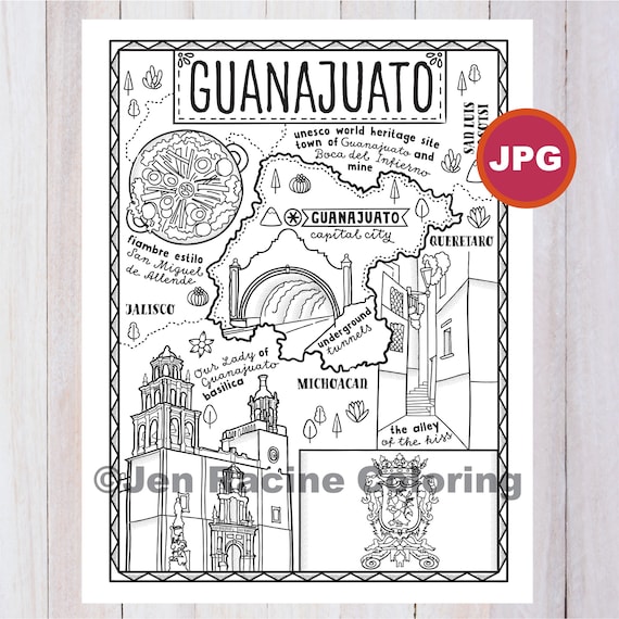 Guanajuato coloring page mexico state estados de mexico flag food monuments coloring page jpg download