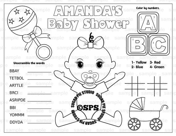 Baby shower coloring page placemat x childrens coloring page activity pdf or jpeg file