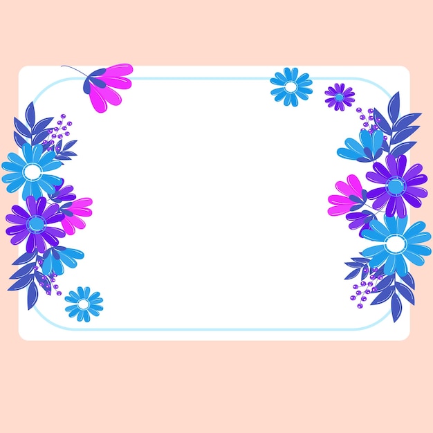 Marco de texto de color naranja de forma cuadrada rodeado de flor variadas corazon y hojas marco para cribir anillado con diferent corazon de margaritas y hojas de ãrbol vector premium