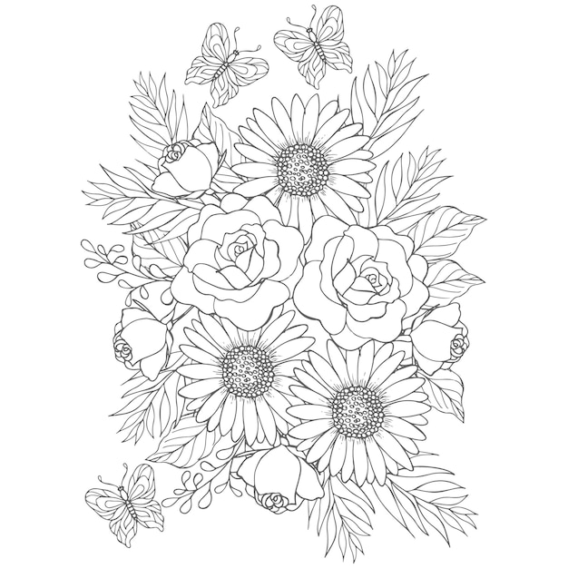 Premium vector floral coloring pages