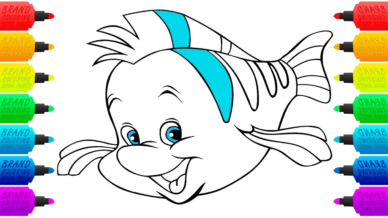 Disney flounder fish coloring pages for children