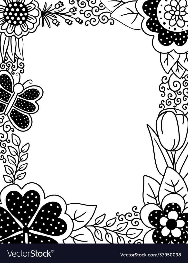 An adult coloring page with floral border vector image
