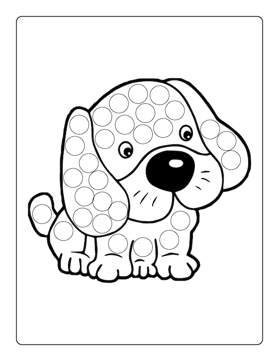 Digital print dog coloring pages and dot marker activity pages pages