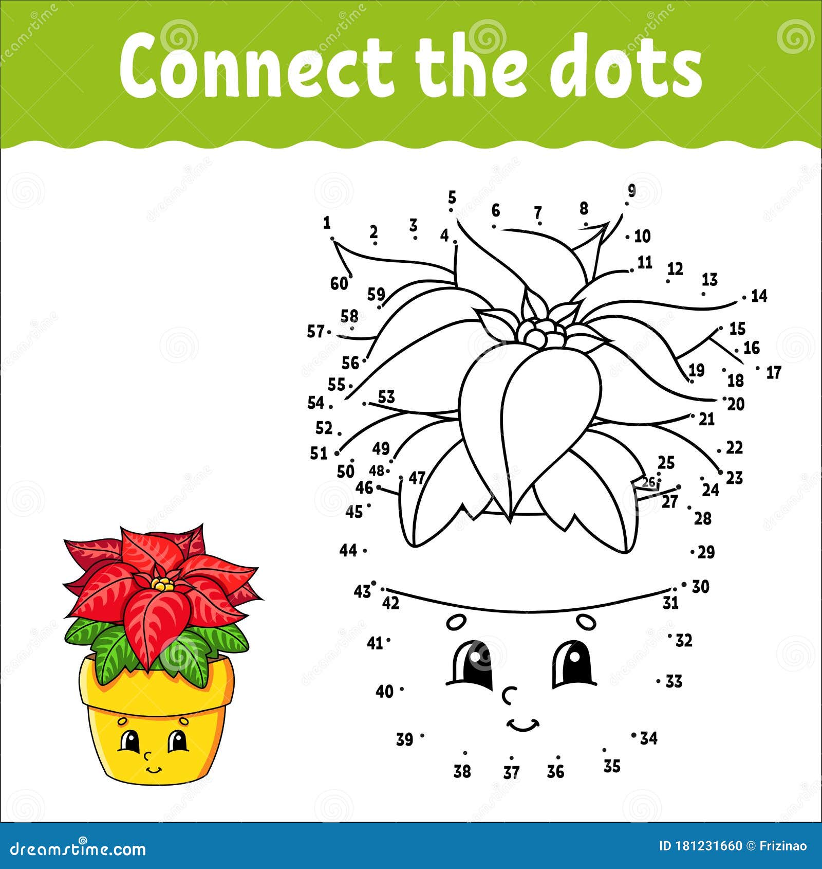 Dot to dot game draw a line poinsettia flower in a pot for kids activity worksheet coloring book with answer stock vector