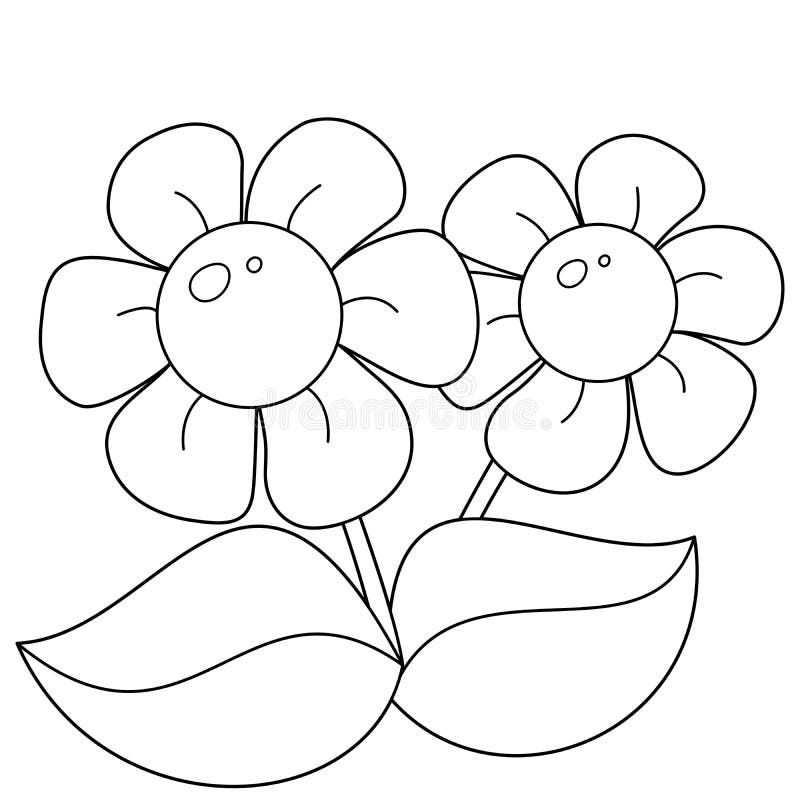 Coloring page outline of cartoon flowers coloring book for kids stock vector