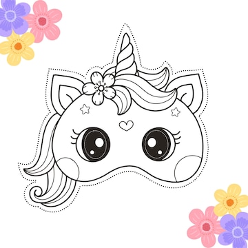 Premium vector coloring page of diy unicorn crafts masks for kids printable template