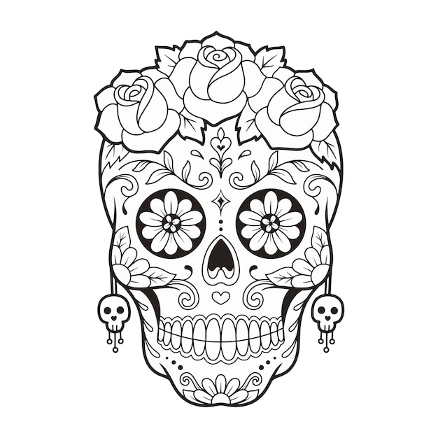 Premium vector sugar skull day of the day mask with rose flower vector illustration