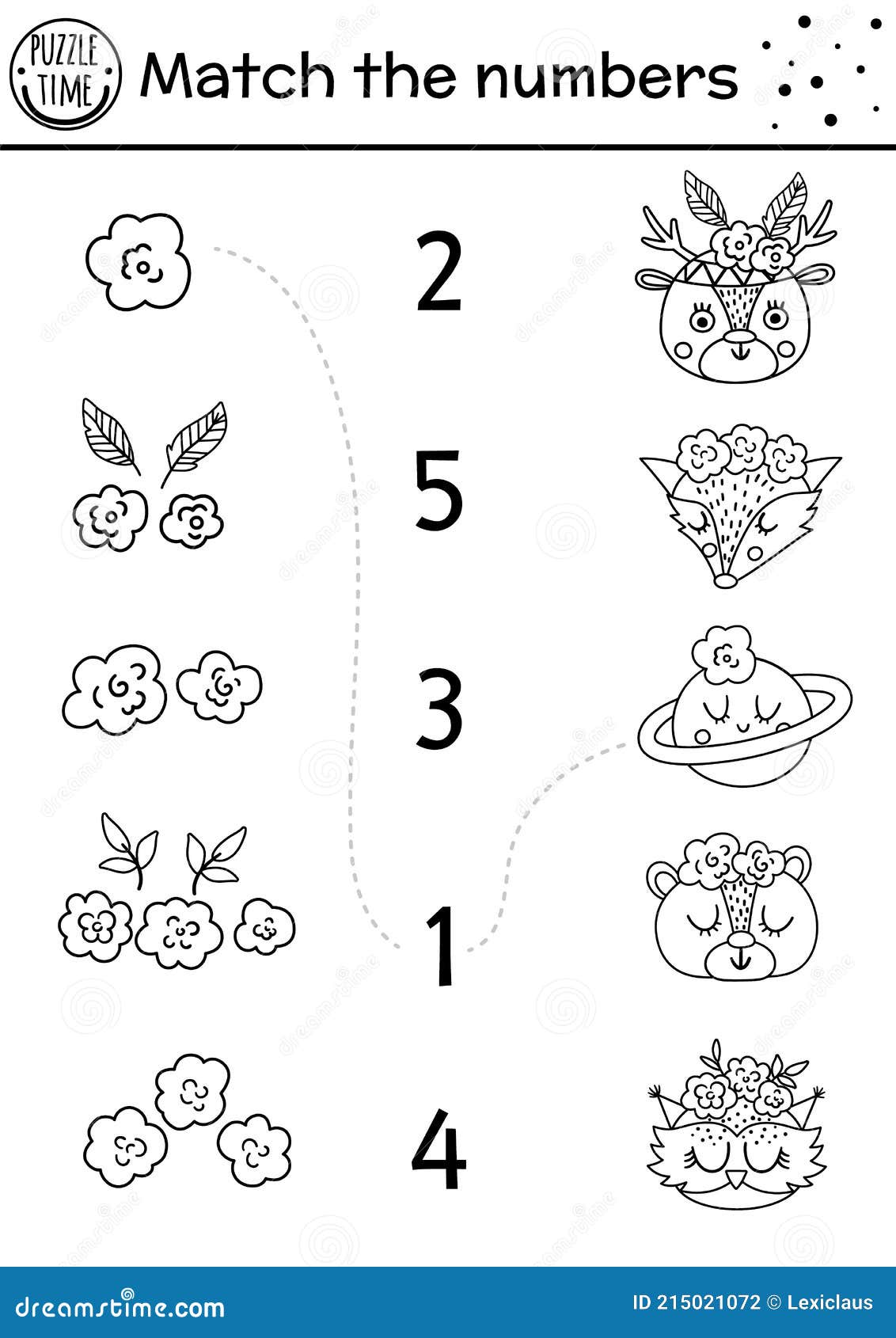 Mothers day black and white matching game with cute animals and head decoration holiday math line activity for preschool kids stock vector