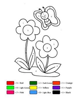Easy color by numbers art butterfly and flower printable learn number and colors