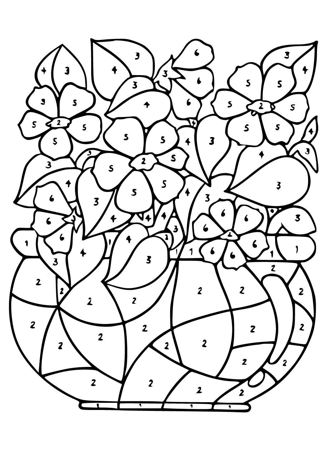 Free printable color by number flowers coloring page for adults and kids