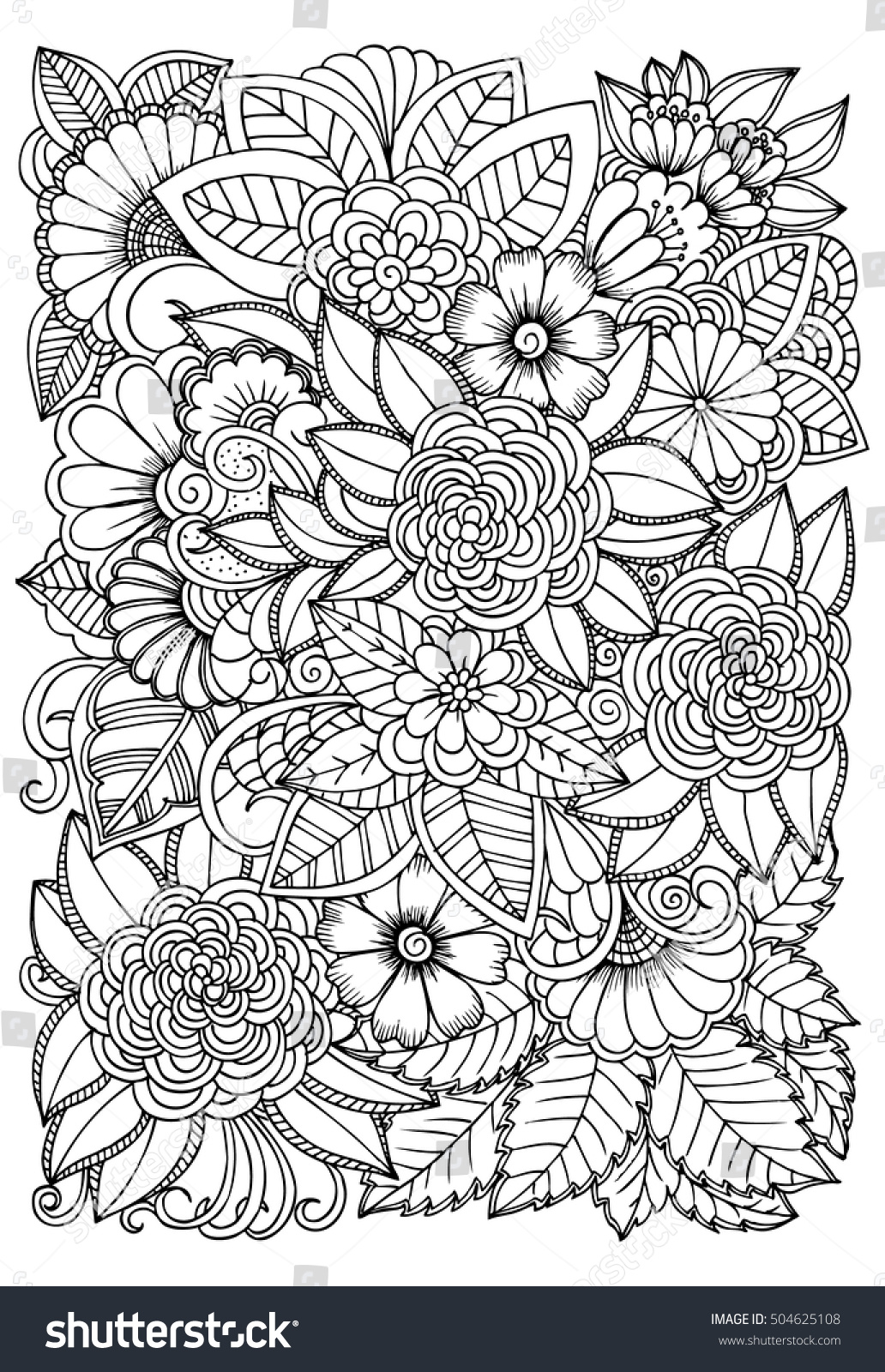 Black white flower pattern coloring doodle stock vector royalty free
