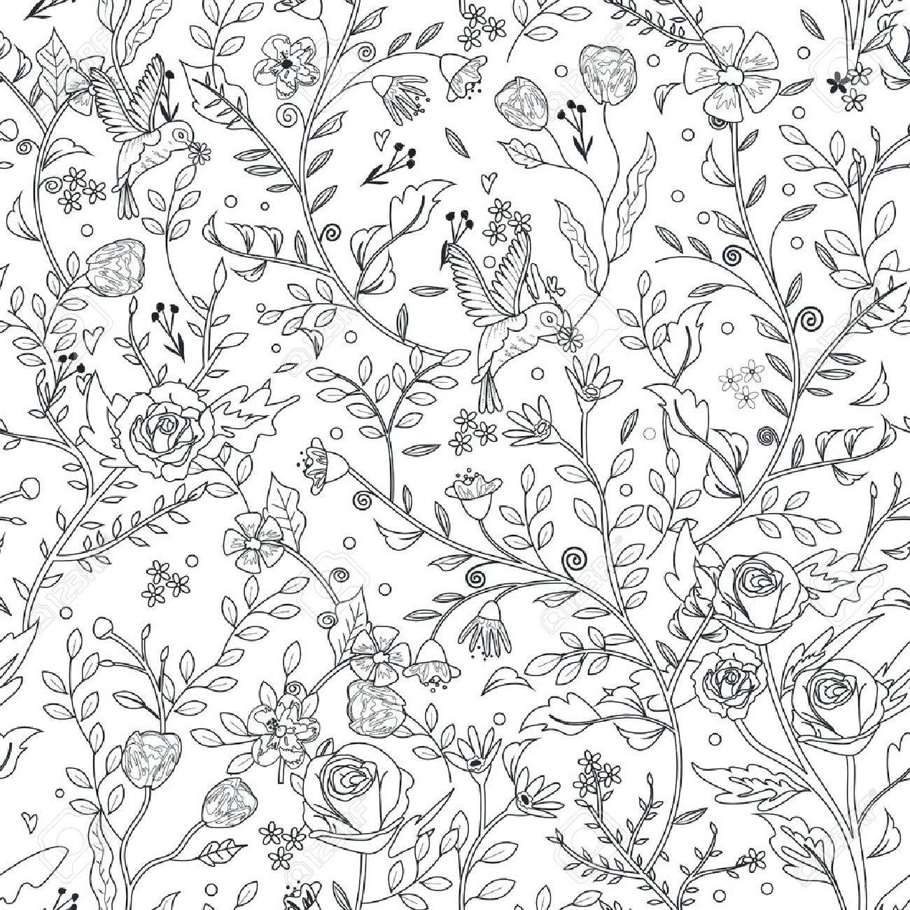 Graceful seamless floral pattern coloring page in exquisite style royalty free svg cliparts vectors and stock illustration image