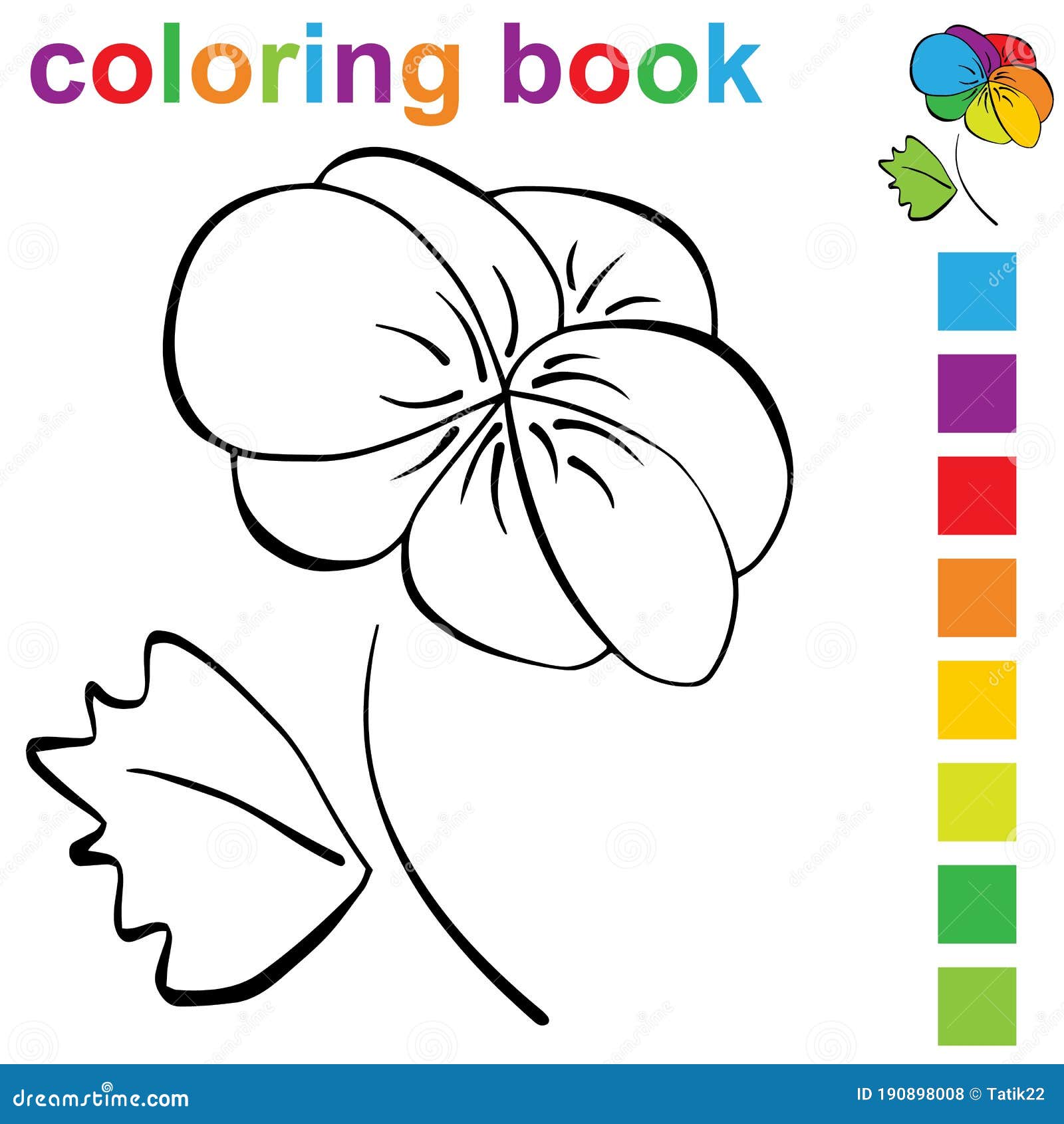 Coloring book page template with flower and colorful petals for kids stock vector