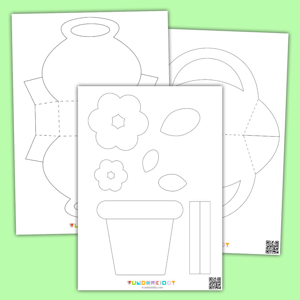 Free printable flower pot paper craft template for children