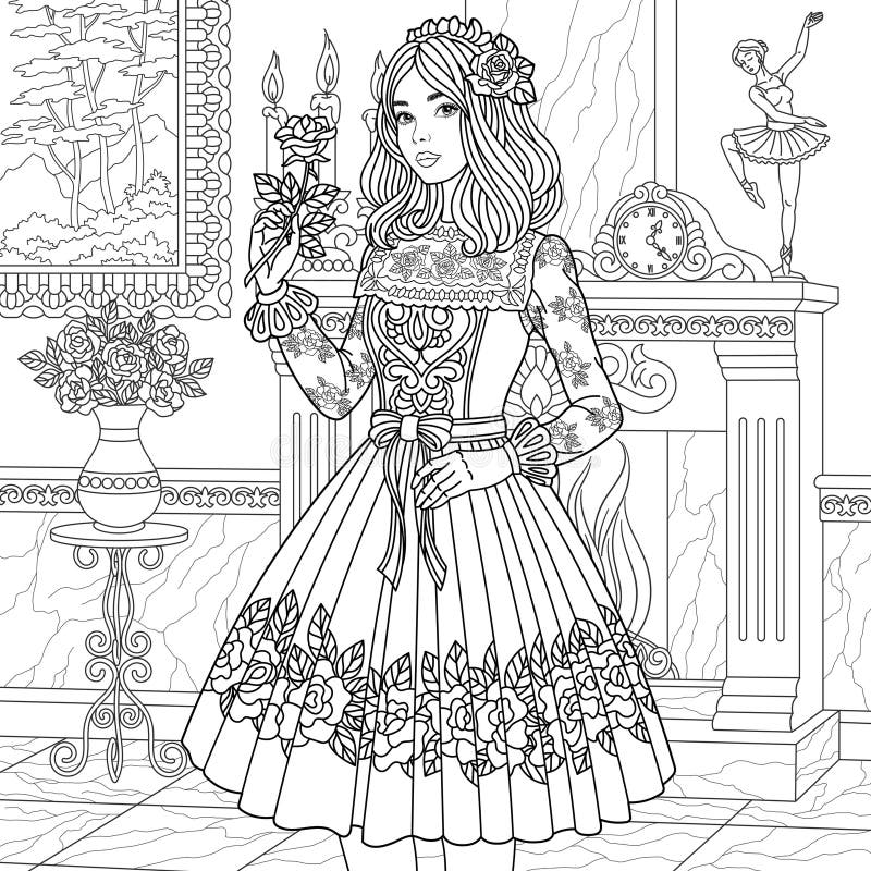 Girl floral dress coloring page stock illustrations â girl floral dress coloring page stock illustrations vectors clipart