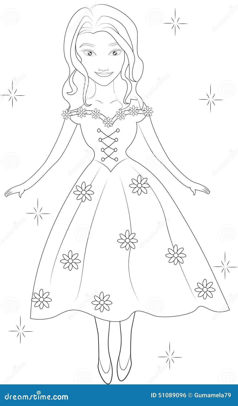 Girl floral dress coloring page stock illustrations â girl floral dress coloring page stock illustrations vectors clipart