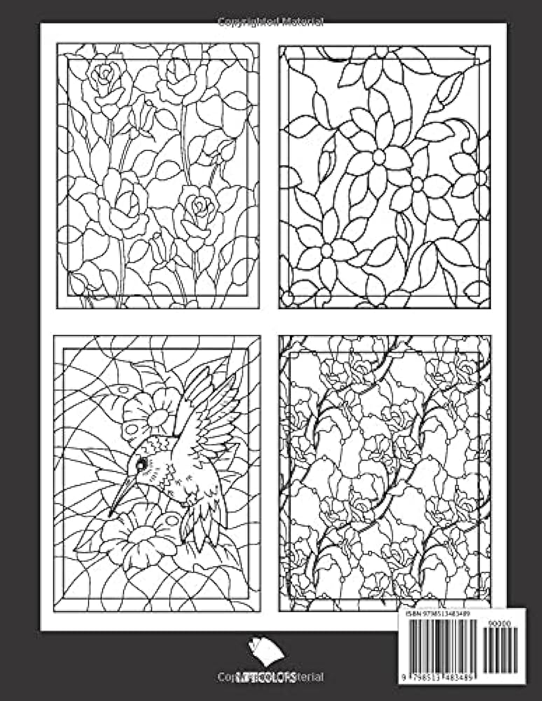Stained glass coloring book flowers coloring pages for adults flower designs ahr yaya books