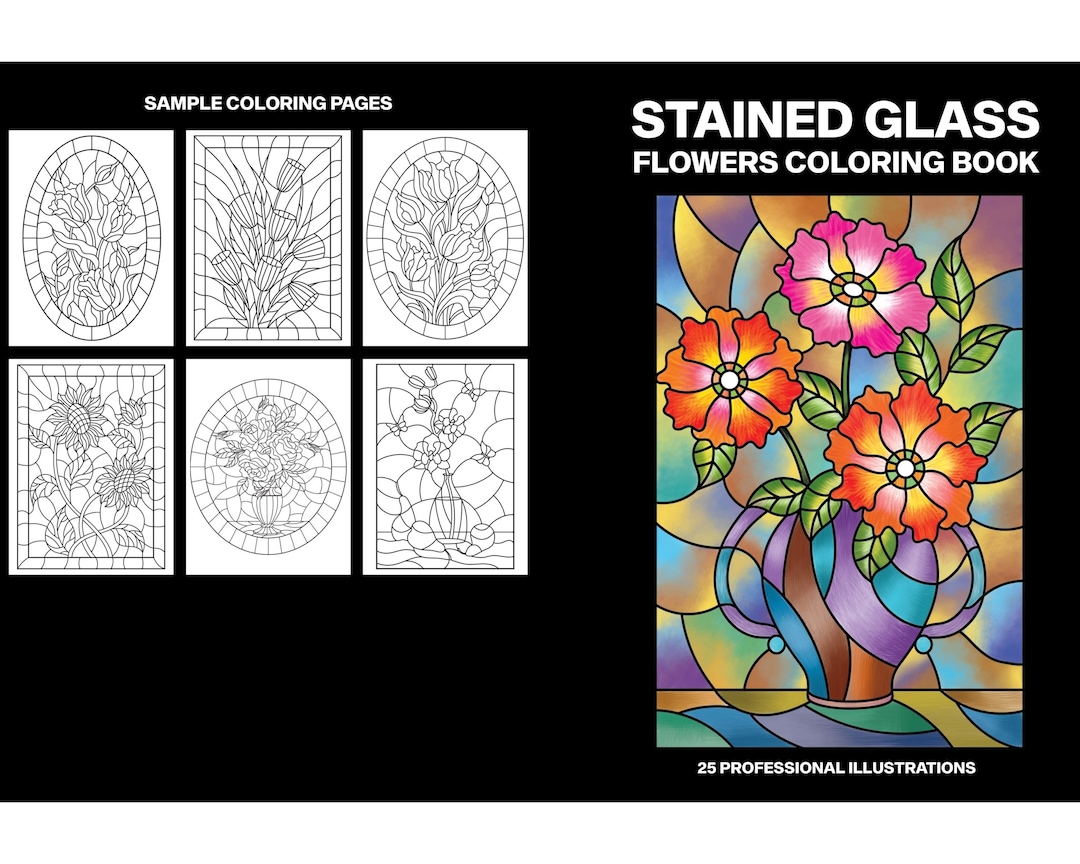 Printable flower stained glass coloring pages download now