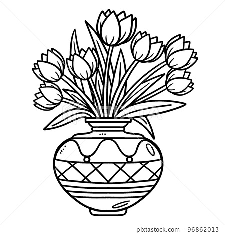 Spring flower vase isolated coloring page for kids