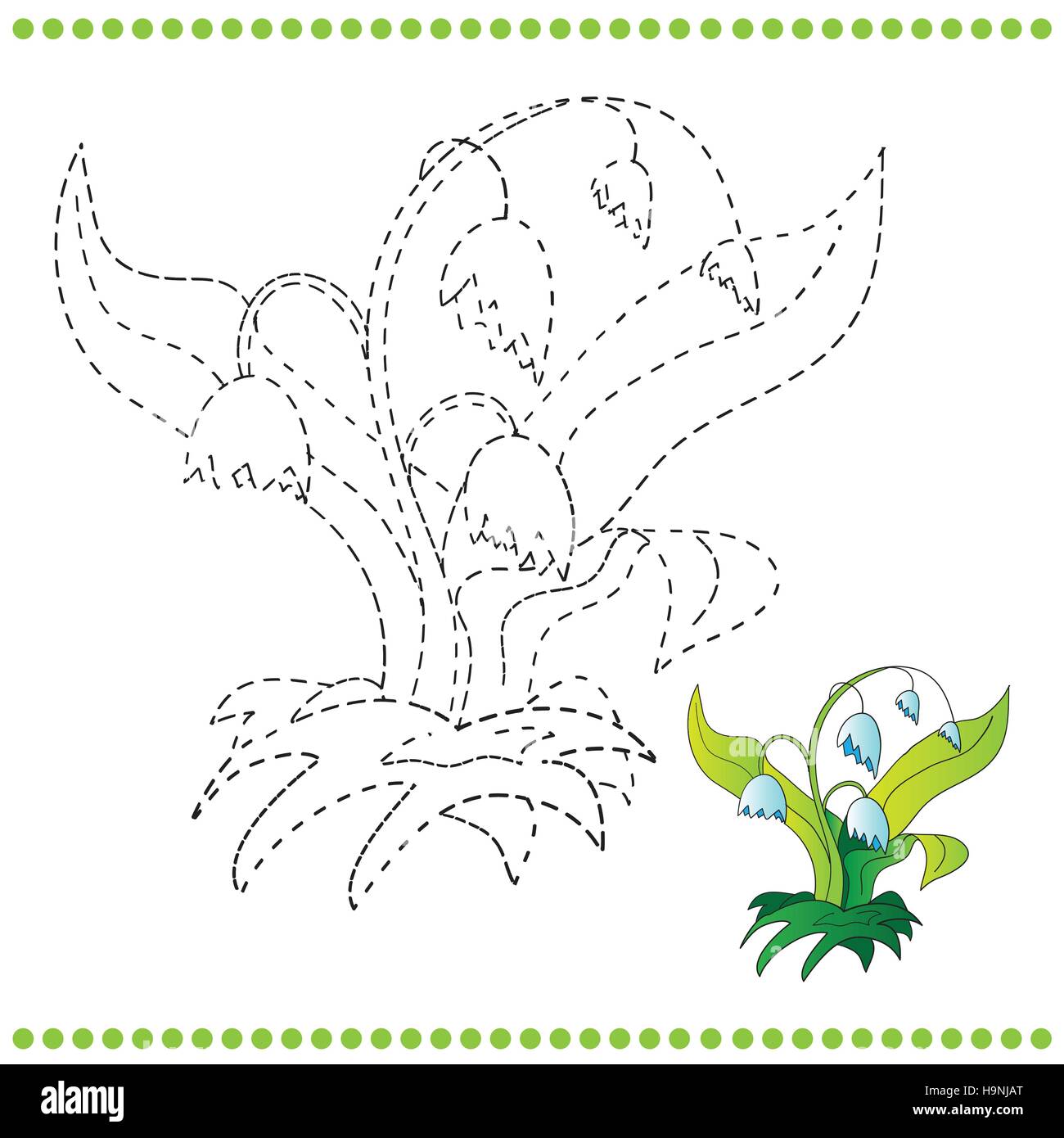 Connect the dots and coloring page with grass and flowers stock vector image art