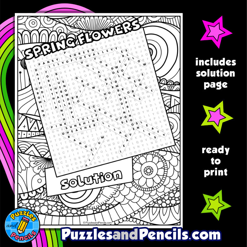 Spring flowers word search puzzle with coloring spring wordsearch made by teachers