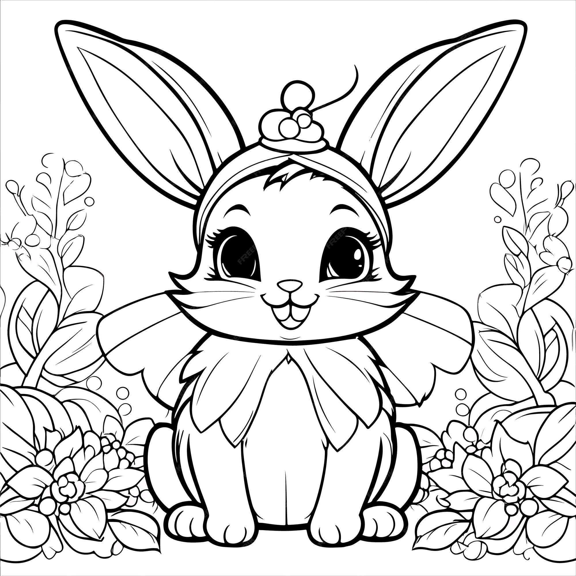 Premium vector coloring page for kids cudly baby kid fairy bunnys cute fluffy cartoon style thick lines