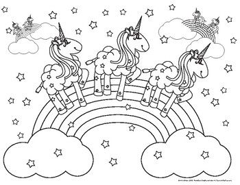 Coloring pink fluffy unicorns dancing on rainbows coloring pages baby unicorn rainbow colors