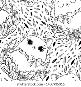 Coloring page pattern fluffy cats abstract stock vector royalty free