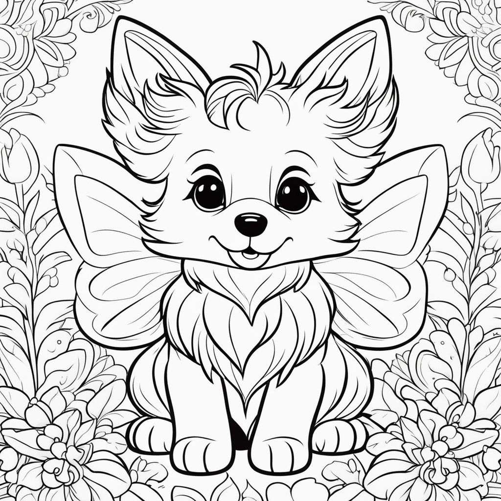 Outline art for kids coloring book cute close up highly detailed super cute spring cute drawf fluffy pixie creature