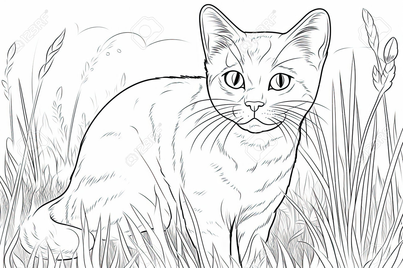 Coloring page outline of cartoon fluffy cat coloring book for kids stock photo picture and royalty free image image