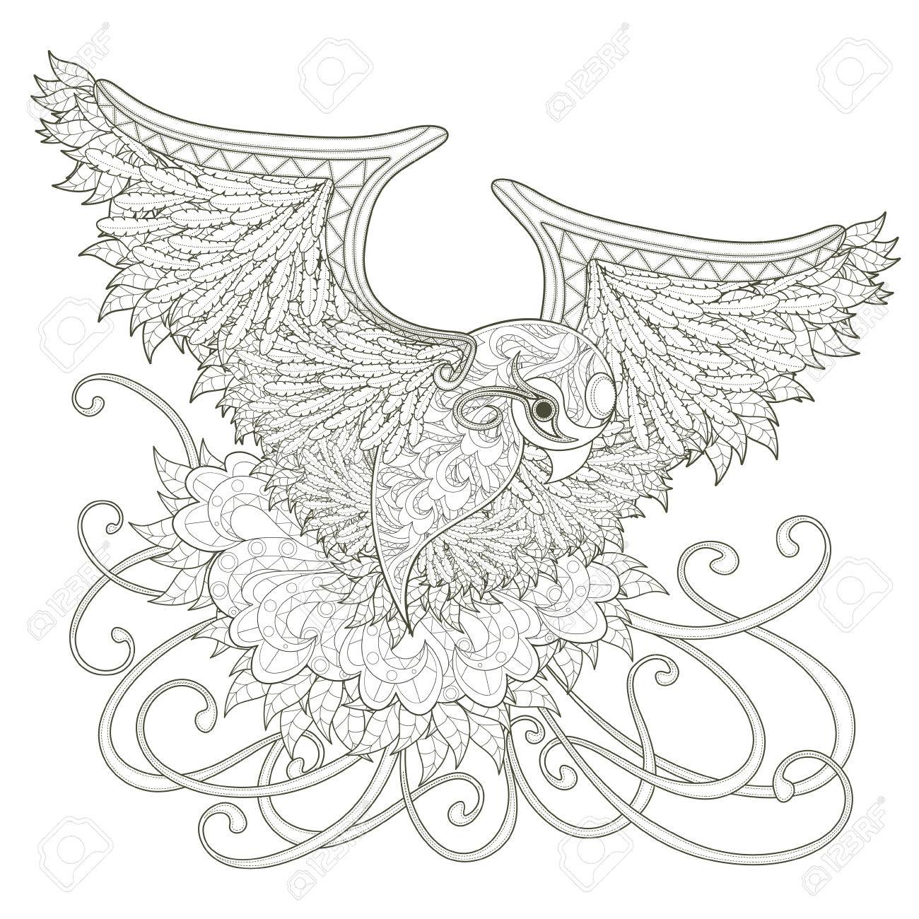Elegant flying bird coloring page design in exquisite style royalty free svg cliparts vectors and stock illustration image