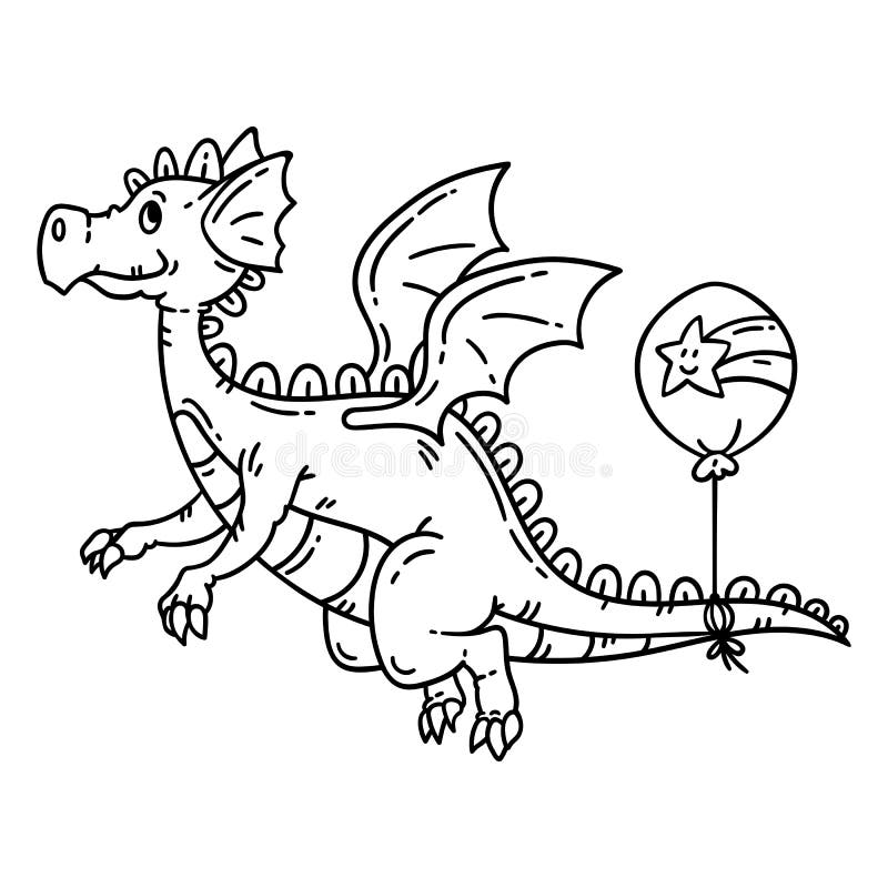 Cartoon flying dragon isolated objects on white background vector illustration coloring pages stock vector