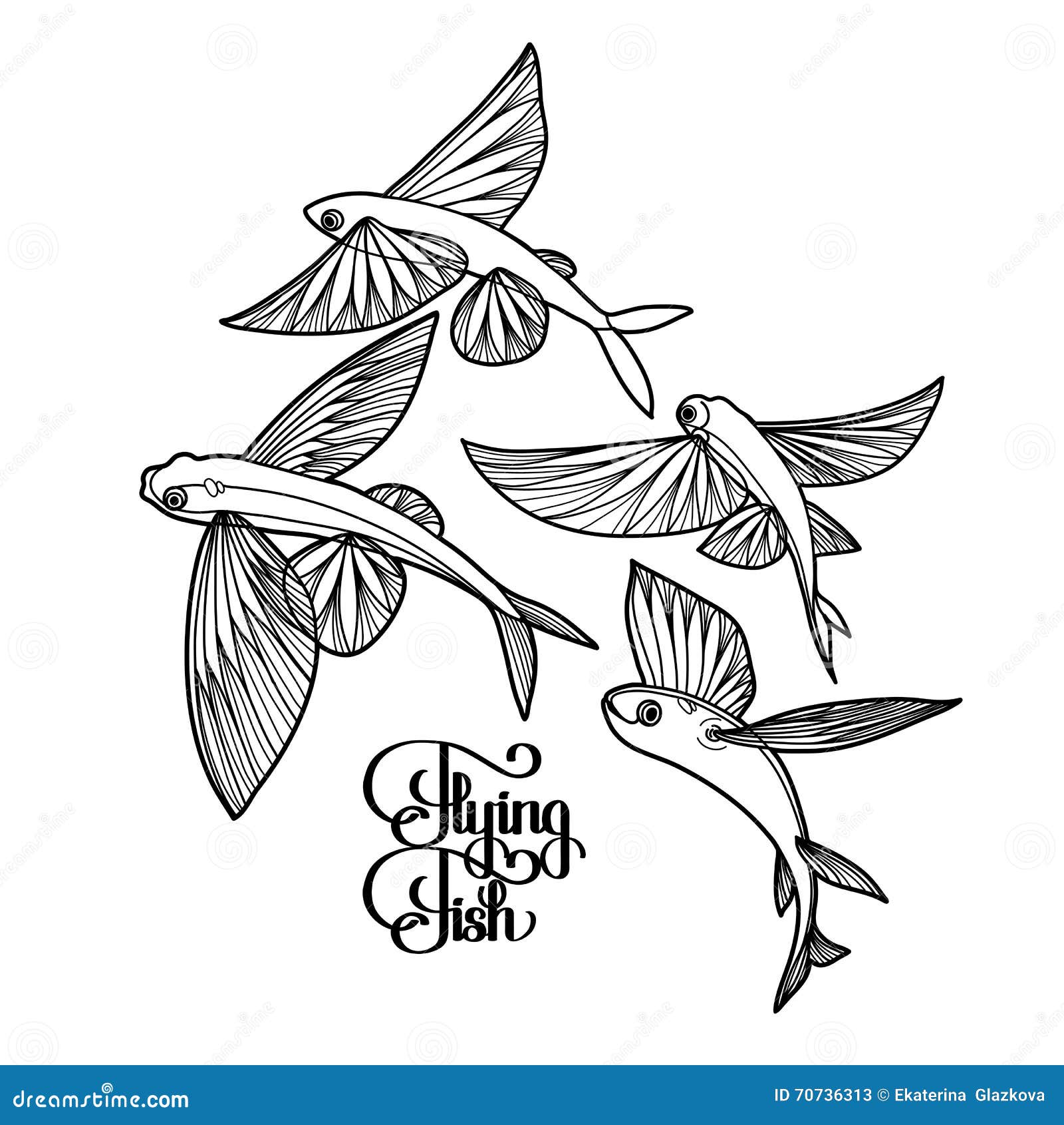 Graphic flying fish collection stock vector