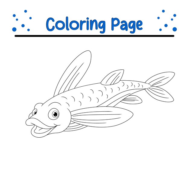 Premium vector vector cute flying fish coloring page for kids