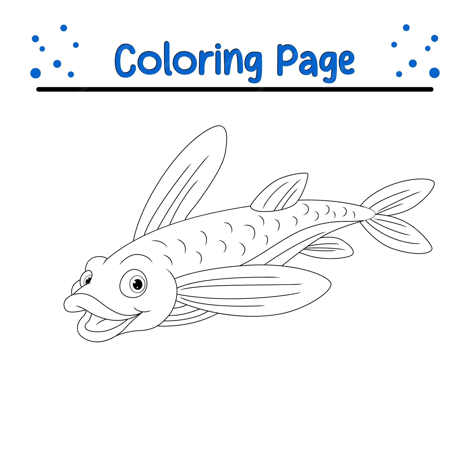 Premium vector vector cute flying fish coloring page for kids