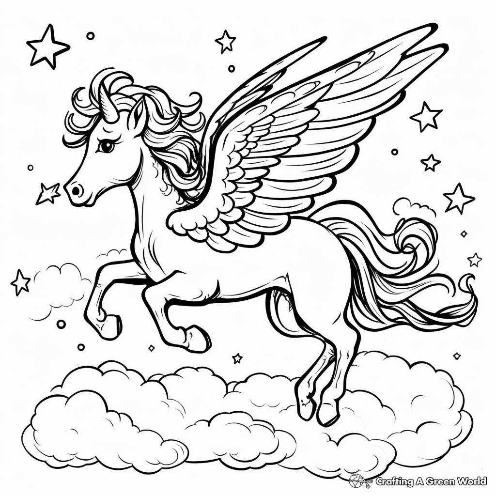 Flying unicorn coloring pages