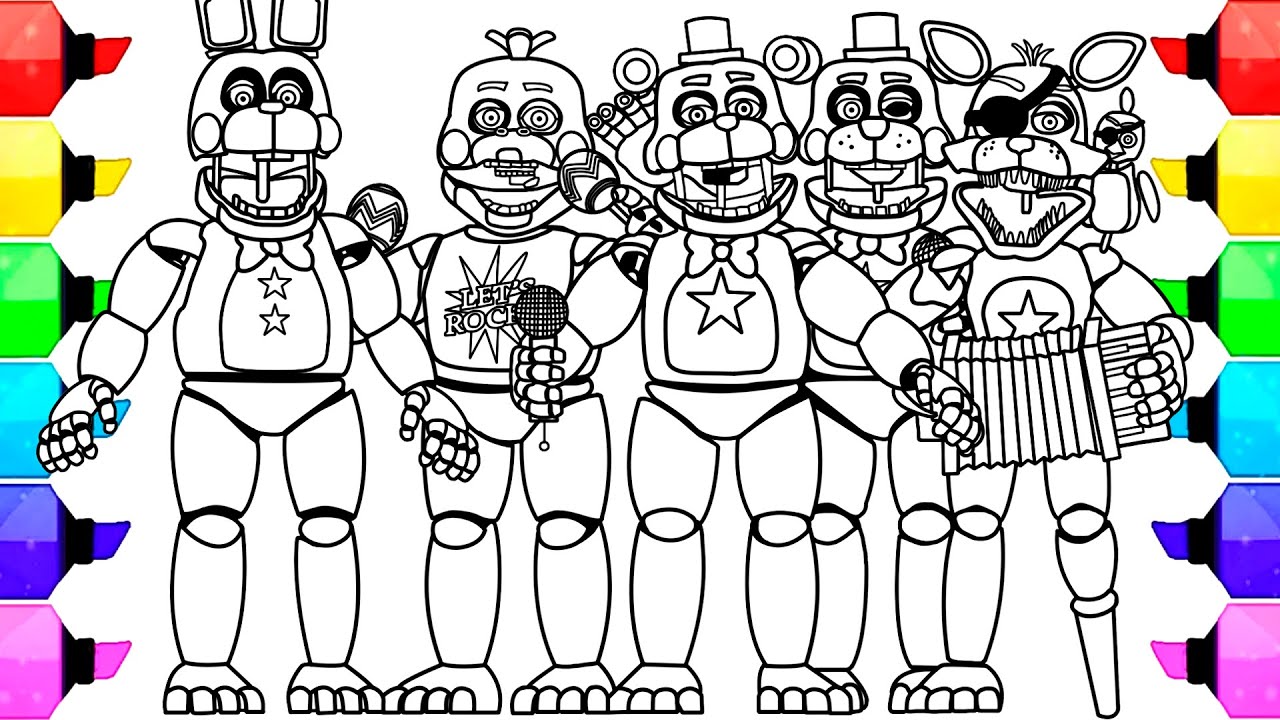 Five nights at freddys new coloring pages how to color all main characters from fnaf ncs music