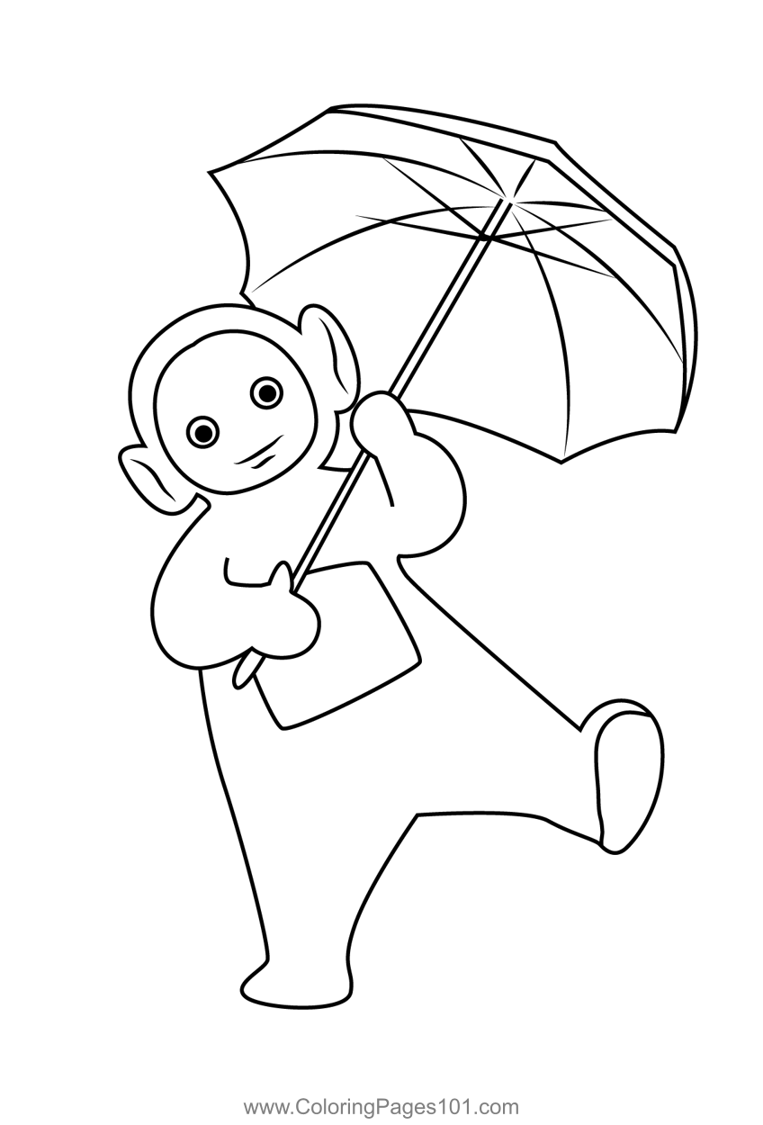 Laa laa with umbrella coloring page for kids