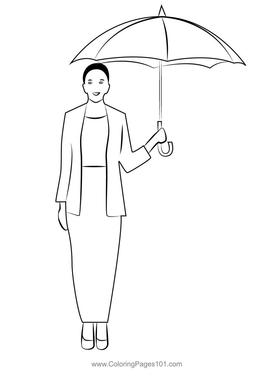 Woman holding umbrella coloring page for kids