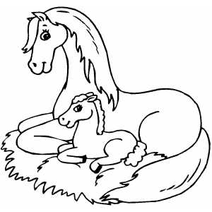 Horse sitting with foal coloring page