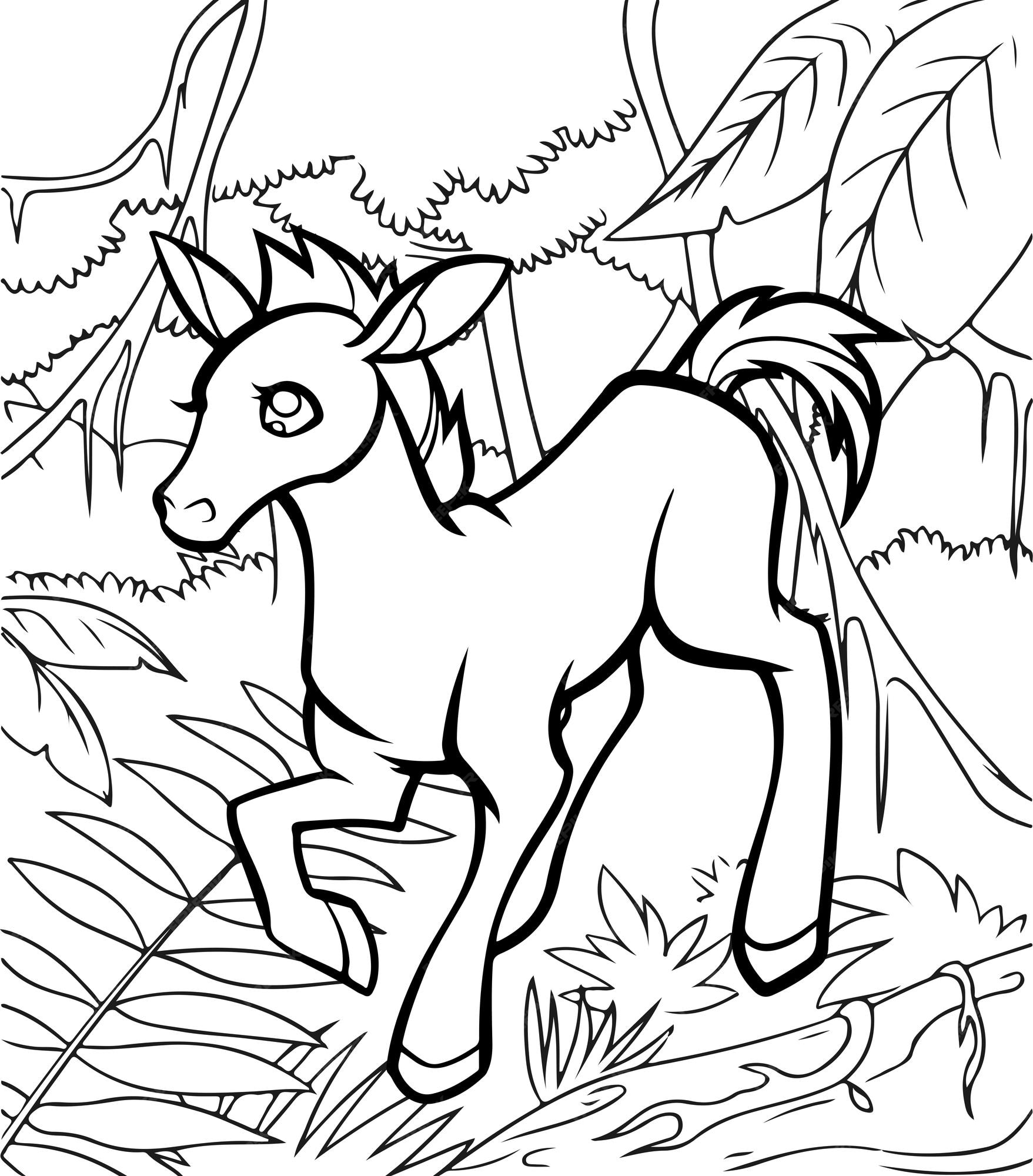 Premium vector cute baby foal coloring pages for kids