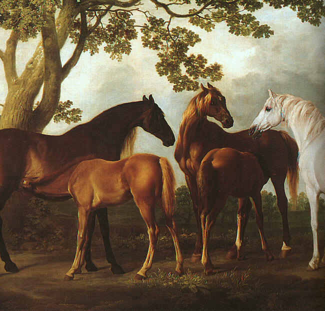 Artwork replica mares and foals in a landscape by george stubbs
